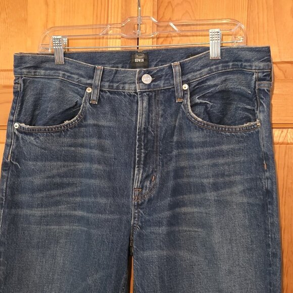 Edwin High Rise Flare Jeans Women's SZ 31 Averi Distressed Dark Wash - Picture 4 of 12